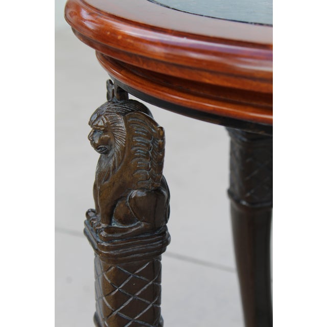 Mid-Century Egyptian Revival Style Round Stone-Top Accent Table With Sculptural Winged Griffins. For Sale - Image 10 of 12
