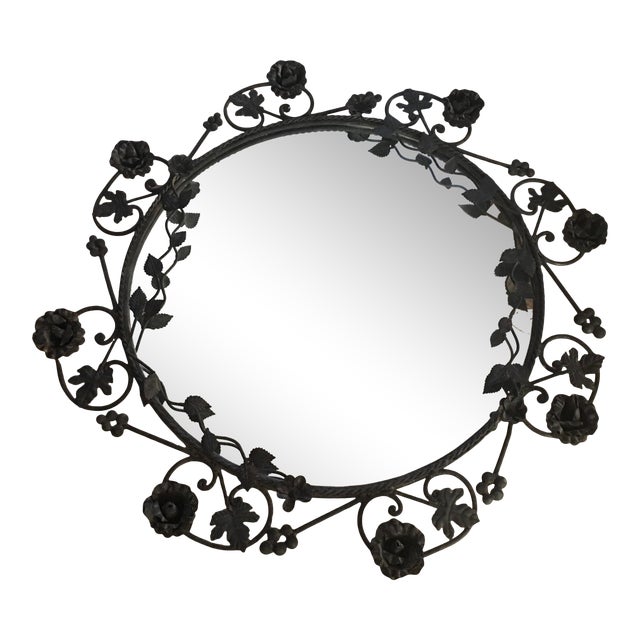 Vintage Wrought Iron Black Roses Wall Mirror Chairish