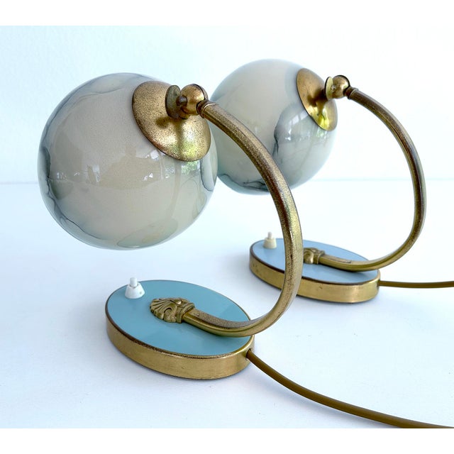 Metal Art Deco Table Lamps in Brass and Glass, Set of 2 For Sale - Image 7 of 18