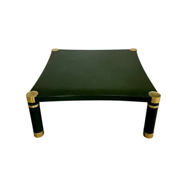 Mid-Century Modern Karl Springer Green Crackle Lacquer and Brass Coffee Table, 1970 For Sale - Image 3 of 8