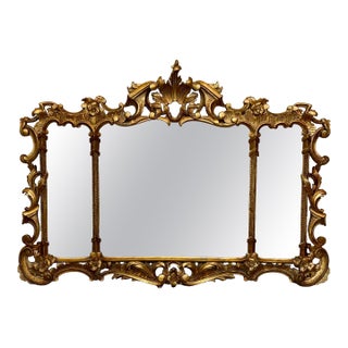 Spanish 20th Baroque Style Carved Walnut Ormolu Horizontal Gilded Mirror For Sale