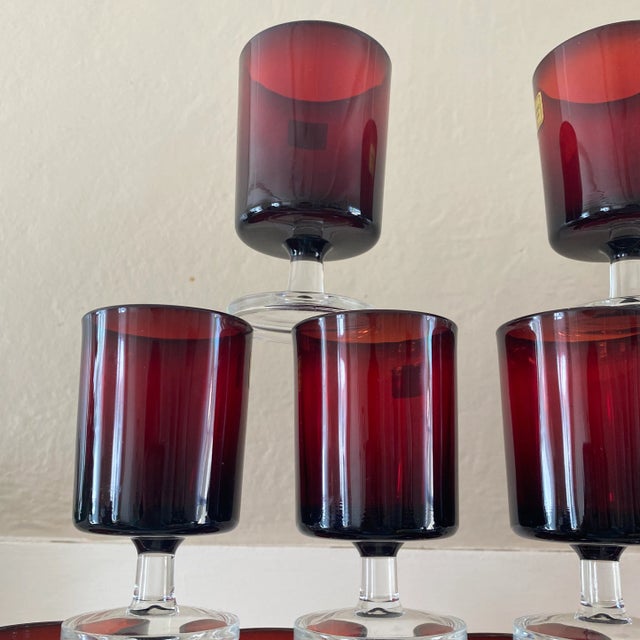 Mid 20th Century Luminarc Ruby Red Cordial Glasses- Set of 11 For Sale - Image 4 of 13