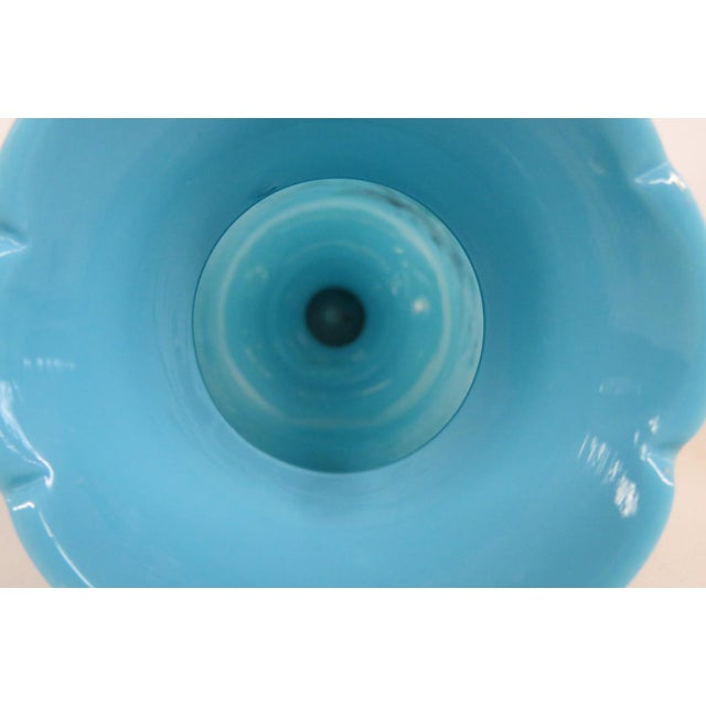 Glass Turquoise Blue Opaline Glass Vase Pair of 2 With Hand Painted Floral Motif 5071b For Sale - Image 7 of 11