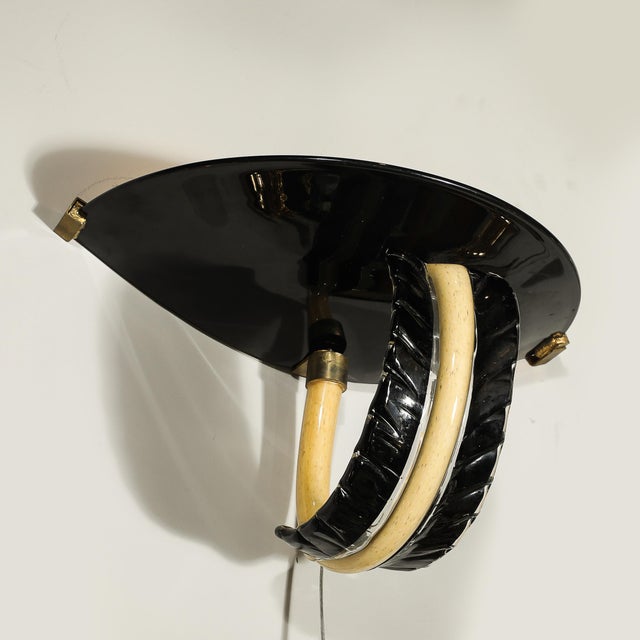 1950s 1950s Mid-Century Rare Hand-Blown Murano Black & Gold Acanthus Glass Sconces by Seguso - a Pair For Sale - Image 5 of 17