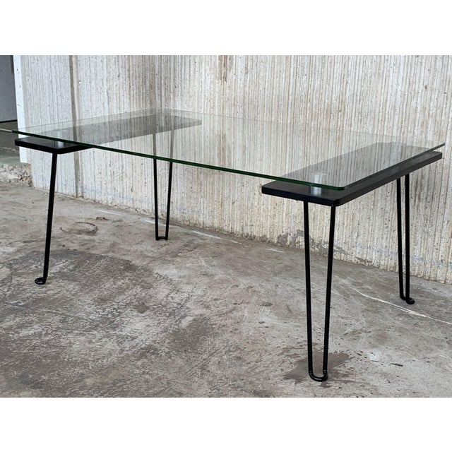 Mid-Century Modern Metal Table With Glass Top and Nickel Supports For Sale - Image 4 of 9