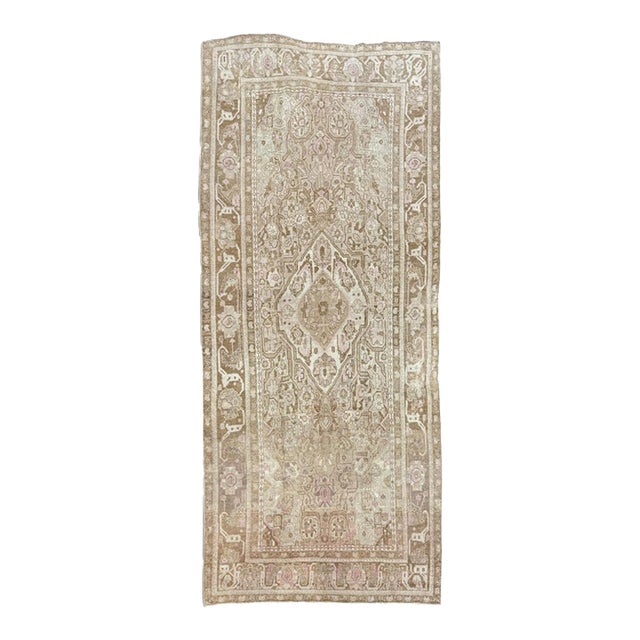 Rare Antique Karabagh Rug, 5' X 11' | Ivory, Beige & Brown Floral Design For Sale