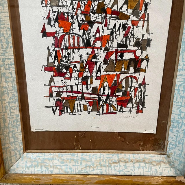 1970s Modernist Mexican Style Abstract Ink Drawing on Paper For Sale - Image 4 of 12