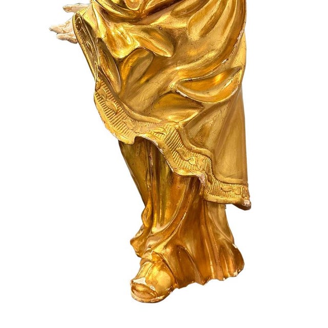 19th Century Saint Nicholas of Bari Handcarved Sculpture with Gold Leaf, France, 1850s For Sale - Image 9 of 11