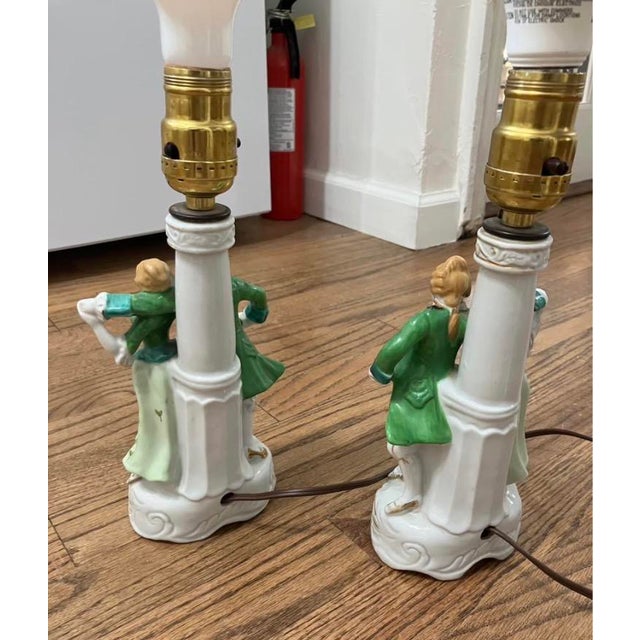 Ceramic Vintage Victorian Colonial Dancers Lamps by Pioneer Merchandise Co. - Pair For Sale - Image 7 of 7