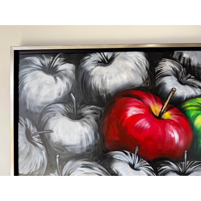 Textile Modern Maritza Still Life Apples Acrylic on Canvas Painting, Framed For Sale - Image 7 of 12