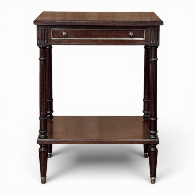 Mid-Century Modern French Mid-Century Louis XVI Style Mahogany & Brass End Table For Sale - Image 3 of 18