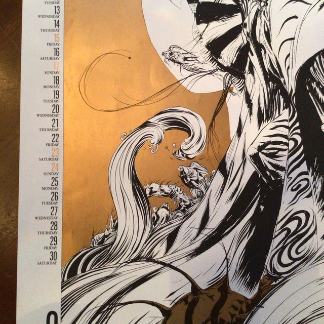 Illustration Print From 1989 "Fanciful Calendar" by Yoshitaka Amano, Produced by Ten Production. For Sale - Image 4 of 12