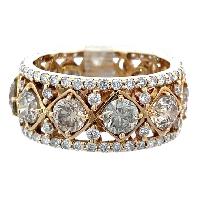 One of a Kind 14k Yellow Gold 5.08 Carat Weight Diamond Eternity Style Band Ring, Size 7.5 For Sale