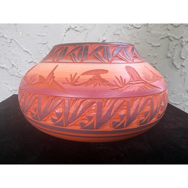 Late 20th Century Signed Native American Mesa Verde Pottery Carved Red Earth Vessel With Certificate of Authenticity For Sale - Image 5 of 9