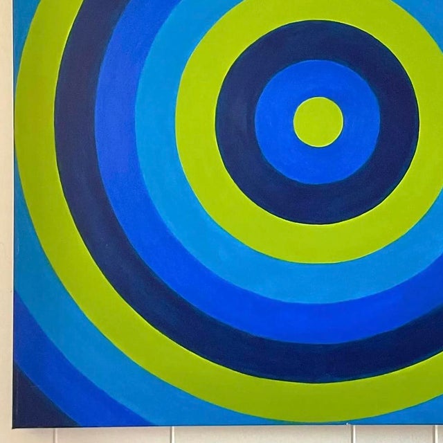 Vintage Signed Op Art Concentric Circles Oil Painting For Sale - Image 10 of 13