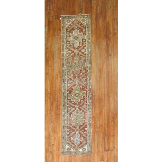 Textile Early 20th Century Narrow Tribal Rustic Heriz Runner - 2'4" x 10'8" For Sale - Image 7 of 7