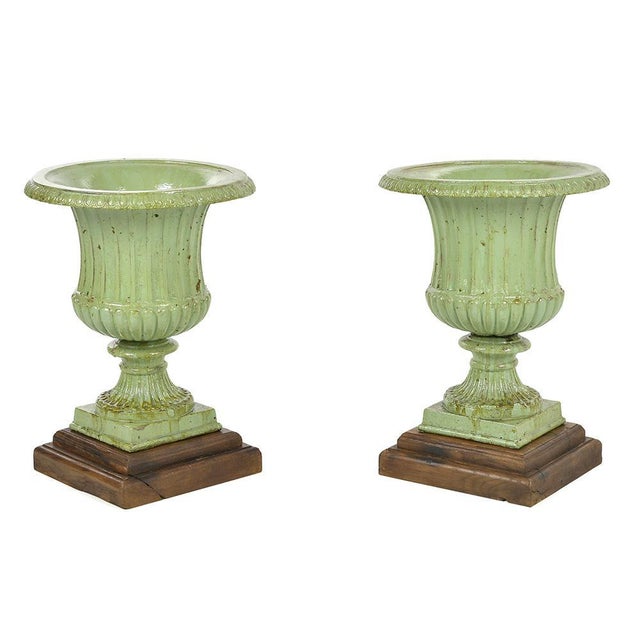 Medici Cast Iron Vases with Green Patina, Set of 2 For Sale - Image 9 of 9