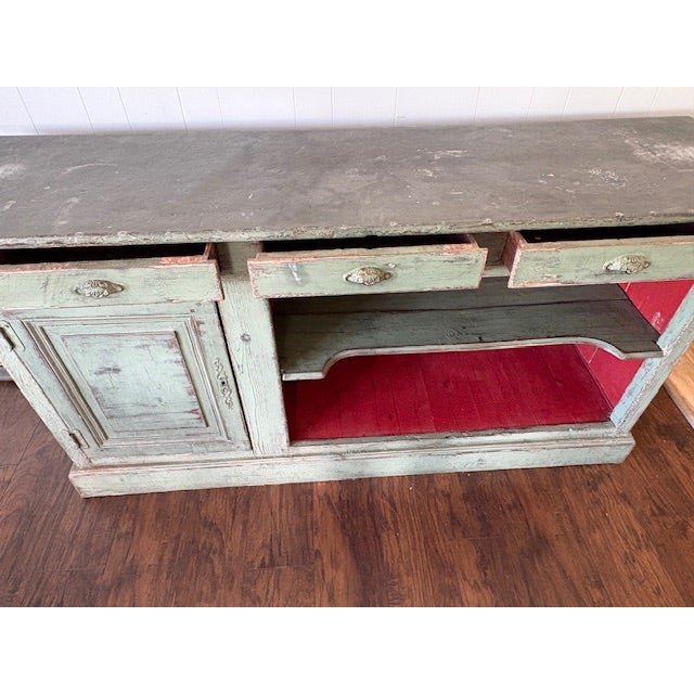 Late 19th Century 19th Century French Painted Enfilade With Zinc Top — Original Paint For Sale - Image 5 of 10