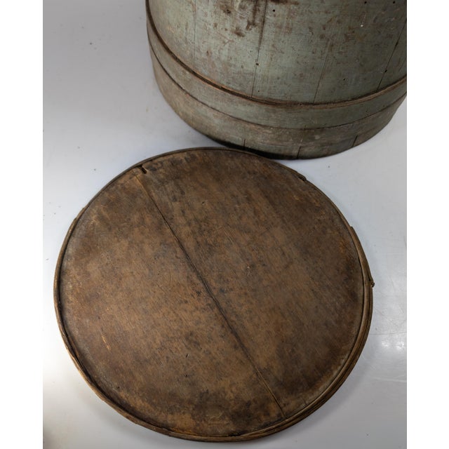 19th Century Rustic Primitive Farmhouse Grey Green Painted Firkin Bucket For Sale - Image 12 of 15