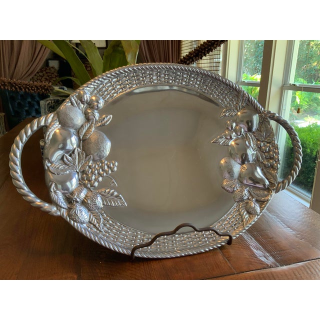 1990s Gorham “Country Terrace” Oversized Handled Silver Serving Platter / Tray - Discontinued - French Country Decor, Cottagecore & Traditional Decor For Sale - Image 5 of 6