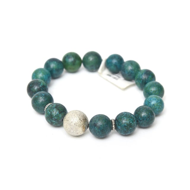 2010s Set of 3 Custom Made Jeweler Turquoise Beaded and Silver Ball Bracelets For Sale - Image 5 of 10