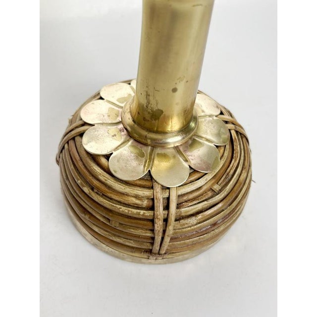 Gae Aulenti Brass and Rattan Candleholder in the style of Gae Aulenti, France, 1970s For Sale - Image 4 of 11
