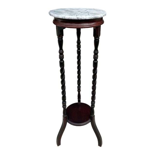 Vintage Marble-Top Barley Twist Pedestal/Plant Stand For Sale
