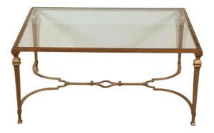 Louis XVI Paul M. Jones Vintaged Gold Leaf Wrought Iron and Glass Cocktail Table