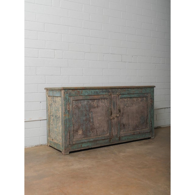 Rustic Distressed Turquoise Sideboard With Interior Shelving For Sale - Image 3 of 6