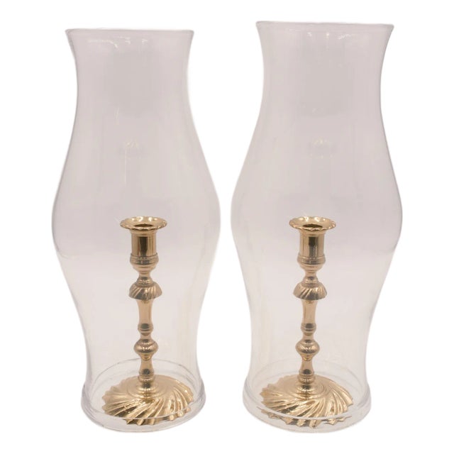 Baldwin Pair of Brass Candlesticks With Globes For Sale