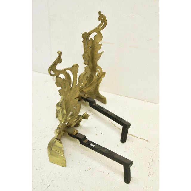 Late 19th Century 19th Century French Rococo-Style Brass Andirons, Pair For Sale - Image 5 of 9