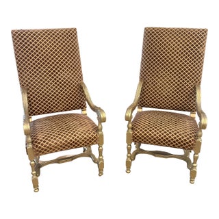 Mid 20th Century Louis XIII Style Carved Armchairs Pair For Sale