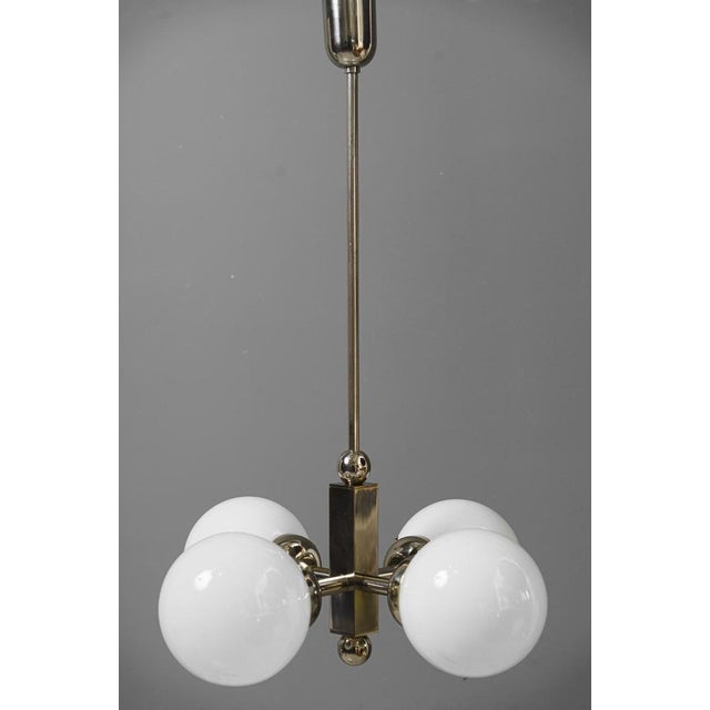 Art Deco Nickel-Plated Pendant Light with Opal Glass Shades, Vienna, 1920s For Sale - Image 9 of 16