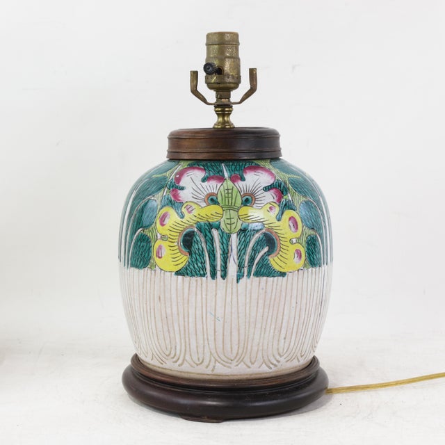 Antique Famille Rose Bok Choy Porcelain Table Lamp With Cabbage Leaf and Butterfly Motif For Sale - Image 13 of 13