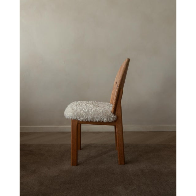 Scandinavian Modern Pine Dining Chairs in Faux Sheepskin, 1970s, Set of 4 For Sale - Image 9 of 18