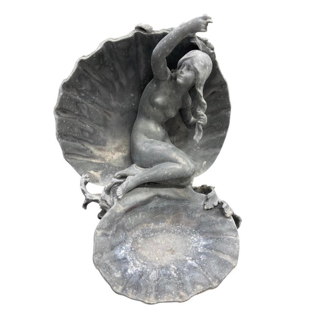 Vintage Cast Lead Shell Nymph Catch-All Sculpture & Basin For Sale - Image 4 of 12