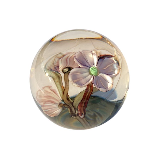 Orient & Flume Dogwood Blossom Flower California Art Glass Paperweight For Sale - Image 4 of 15