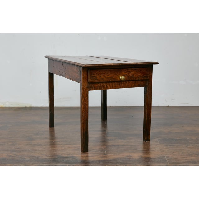 Brown 19th Century English Rustic Oak Side Table with Planked Top and Single Drawer For Sale - Image 8 of 12