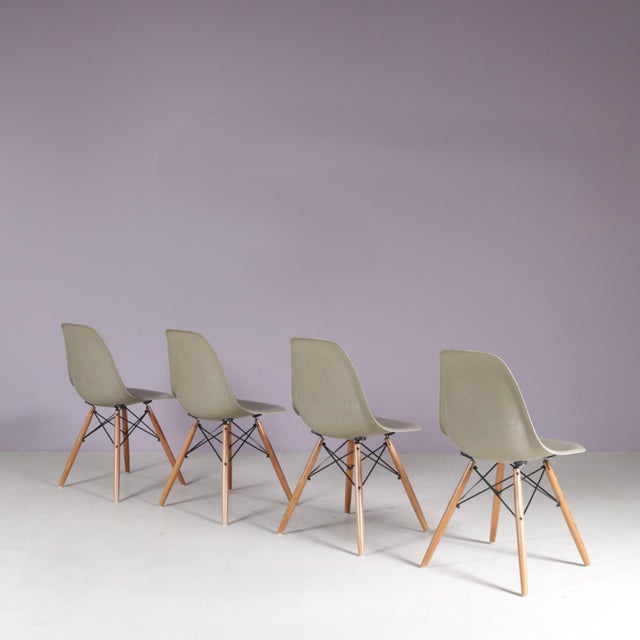 Mid-Century Modern Dining Chairs in Sea Foam Green Fiberglass by Charles & Ray Eames for Herman Miller, USA, 1960s, Set of 4 For Sale - Image 3 of 14