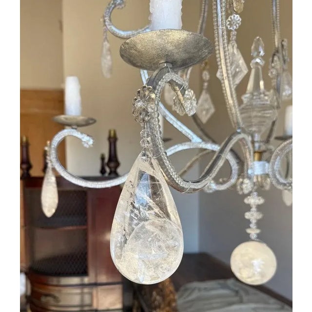 Glass French Rock Crystal Silvered Chandelier For Sale - Image 7 of 8
