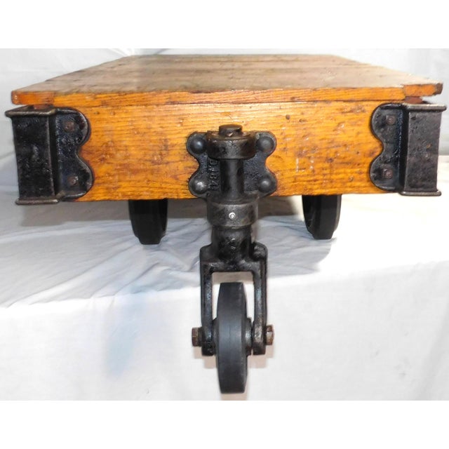 Vintage Howe Scale Company Industrial Oak & Cast Iron Factory/Railroad Cart For Sale - Image 4 of 18