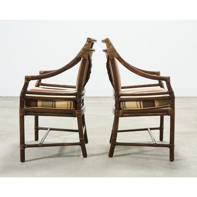 Set of Four McGuire Rattan Target Upholstered Dining Armchairs For Sale - Image 10 of 18