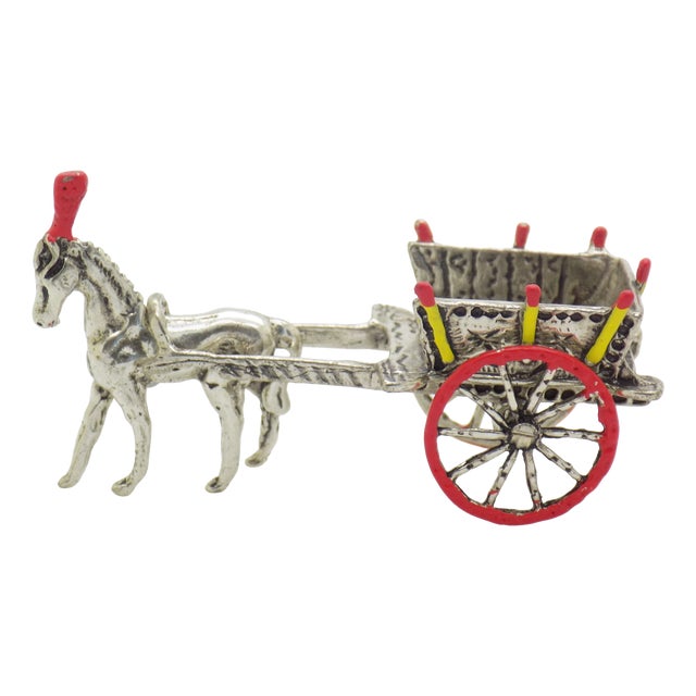 Vintage Sicilian Silver 800 Traditional Carriage Figurine, Italy, 1980s For Sale
