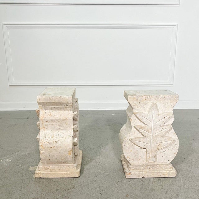 Late 20th Century Travertine Palm Leaf Pedestal Bases - A Pair For Sale - Image 5 of 8
