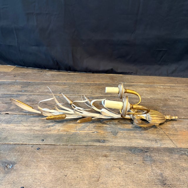 Wood Antique French Gilded Wheat Sheaf Wall Sconces -a Pair For Sale - Image 7 of 10