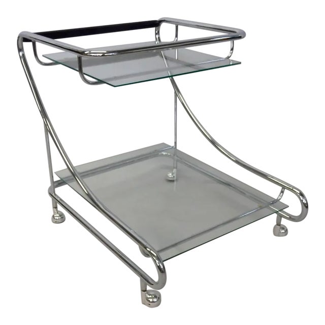 Art Deco Styled Chrome With Glass Drinks Cart For Sale