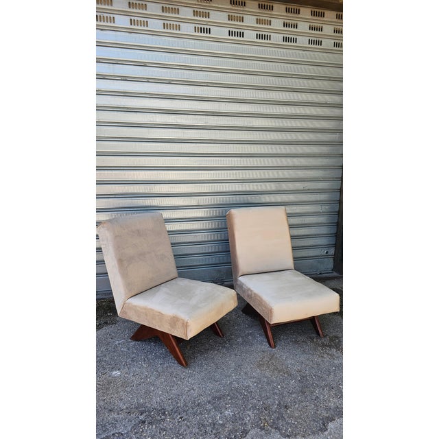 Mid-Century Modern Sandblasted Beige Velvet Chairs, 1950s, Set of 2 For Sale - Image 11 of 11