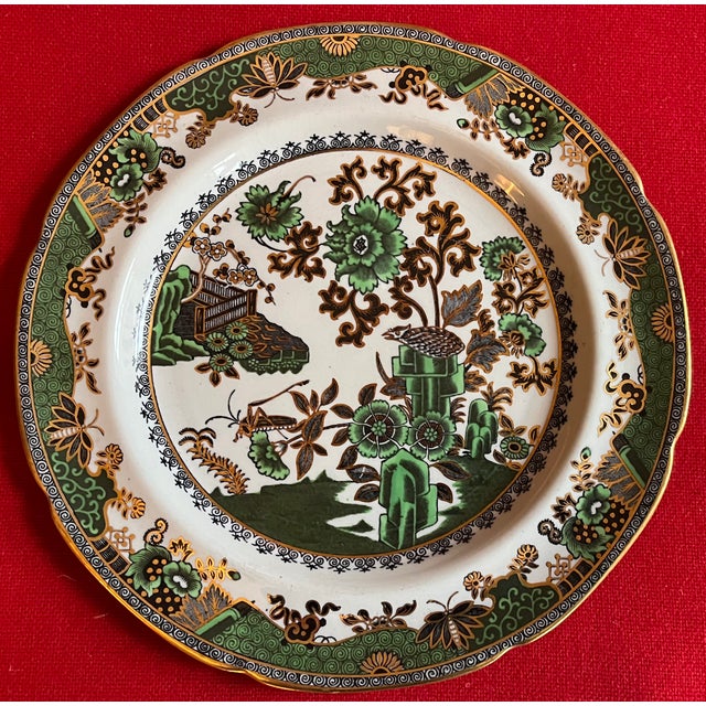 Late 19th Century Antique 19th Century Spode Chinoiserie Ironstone Dinner Plates in Green & Black With Gold - A Set of 10 For Sale - Image 5 of 18