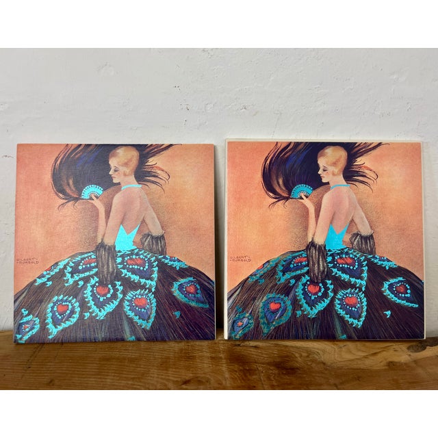 Art Deco Decorative Tiles with Madame Peacock by Gilbert Rumbold, 1980s, Set of 2 For Sale - Image 9 of 13