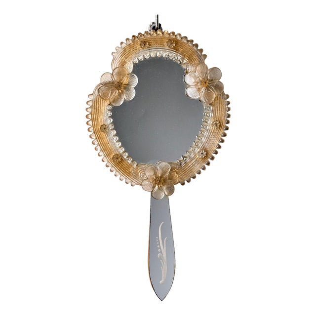 Italian Venetian Yellow Murano Glass Hand Mirror, 1950s For Sale